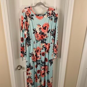 Long Sleeve Blue Floral Maxi Dress